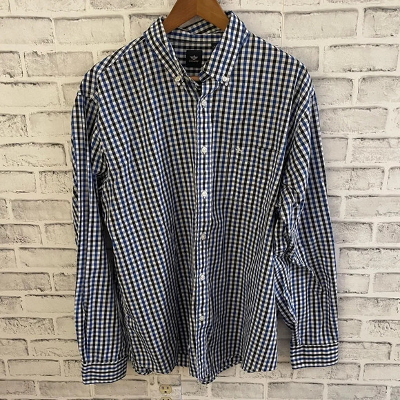 Men’s Dockers blue/black/white checkered pattern button down dress shirt XL - Picture 1 of 3